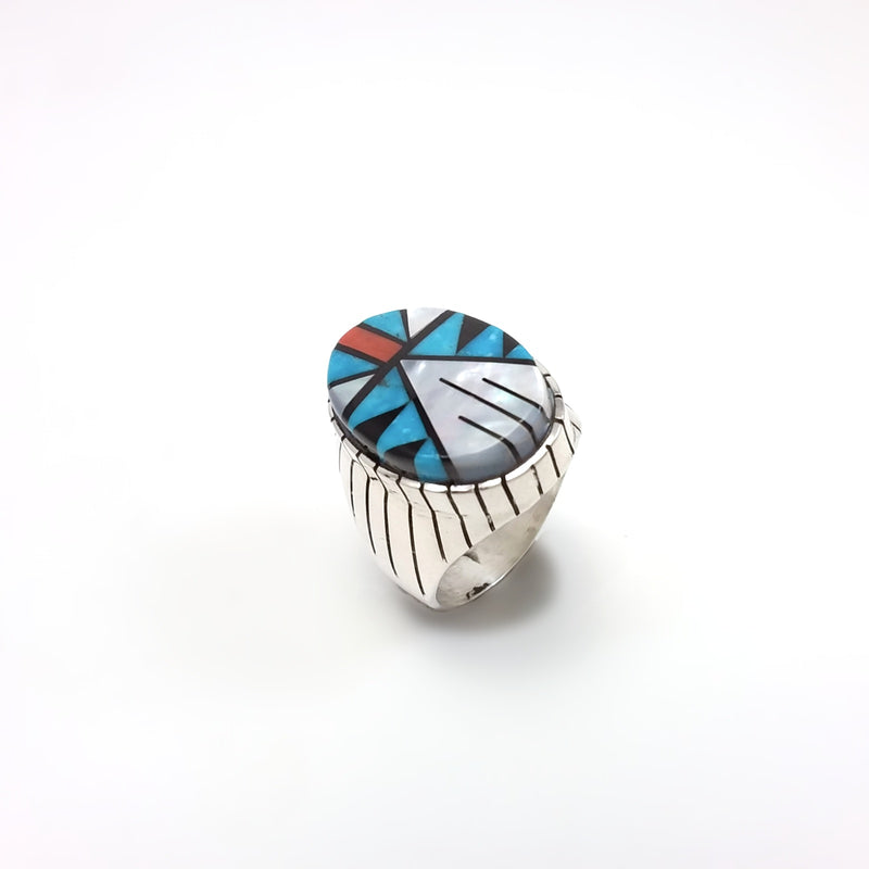Ray Jack Zuni multi stone sterling silver inlay ring.