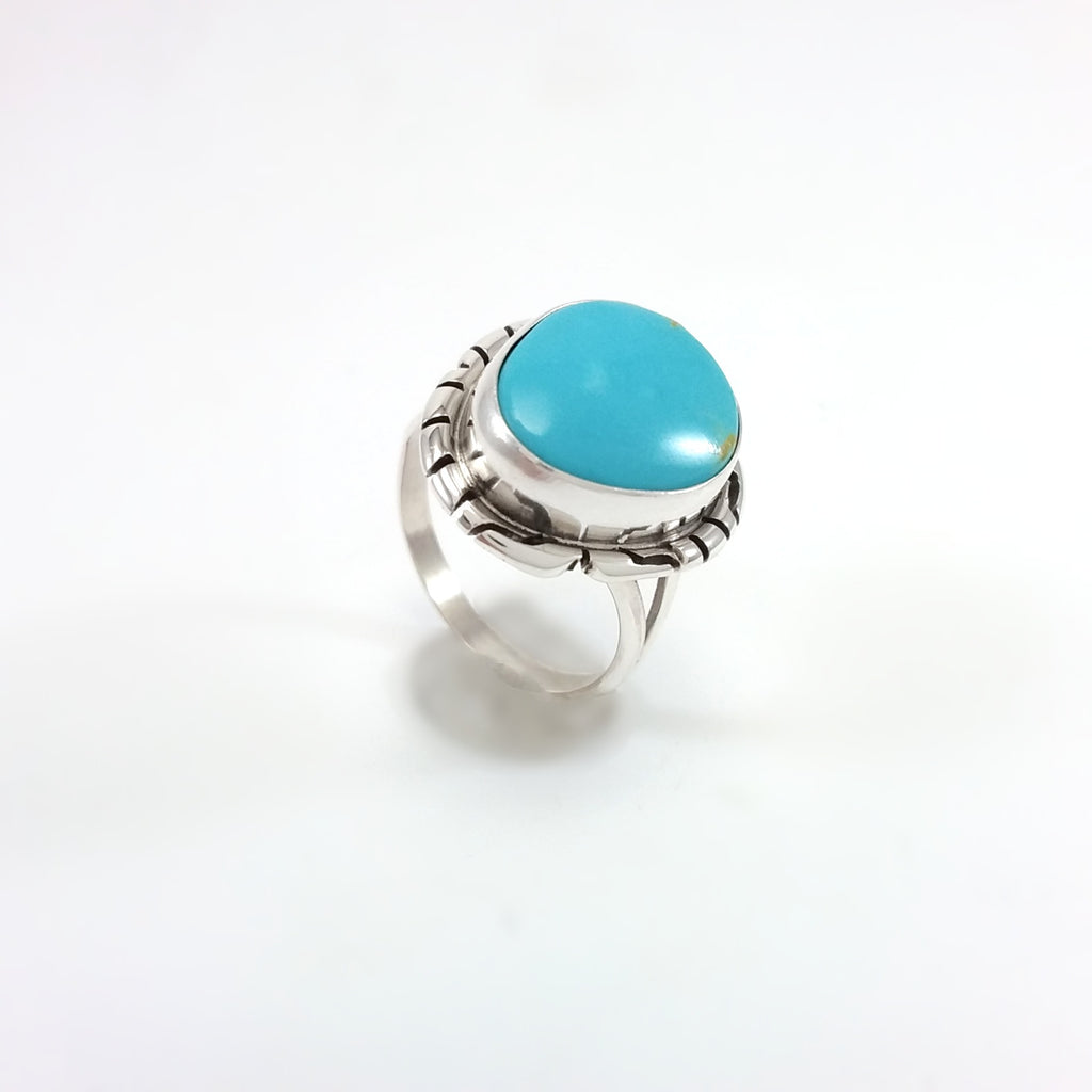 Peggy Skeets Navajo turquoise sterling silver ring.