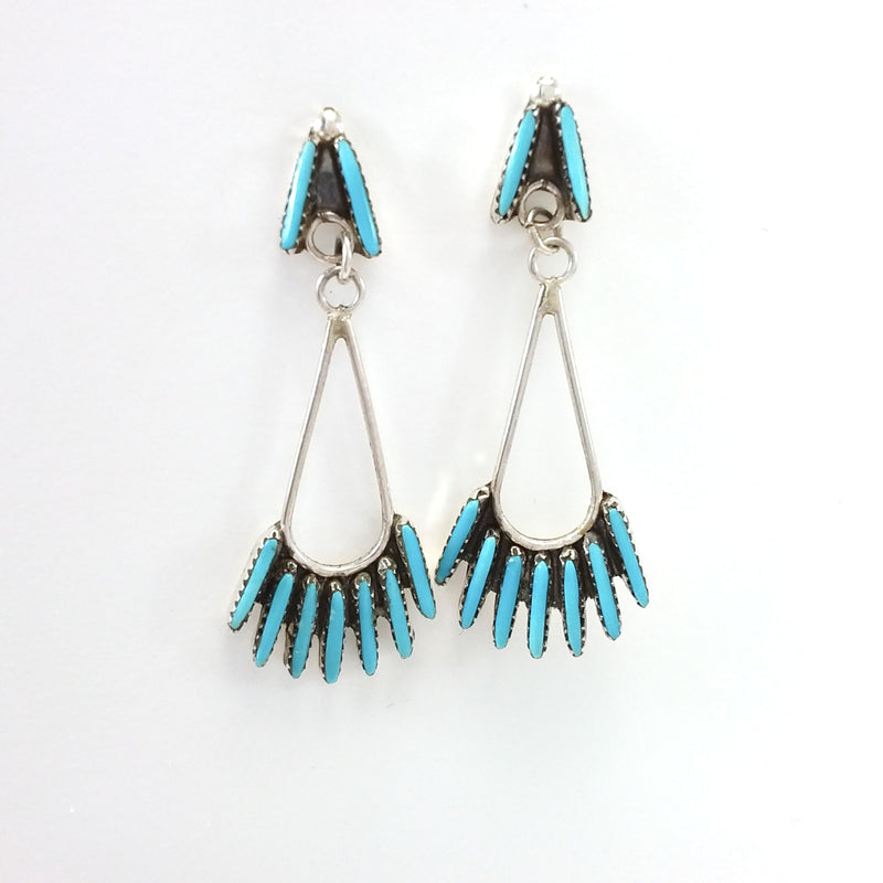 Zuni Jeannie Lastivano turquoise needle point sterling silver earrings.