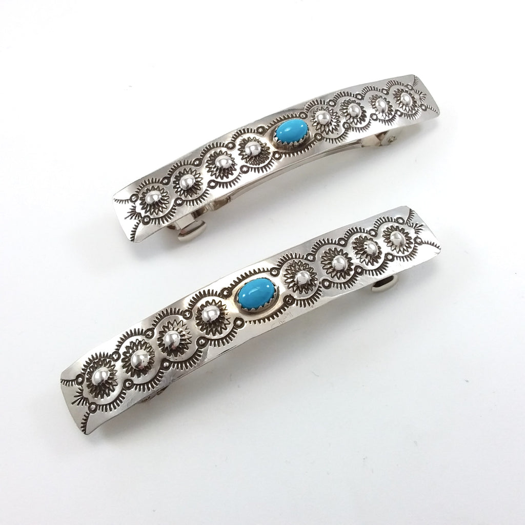 Jannie Blackgoat turquoise sterlking silver hair clips.