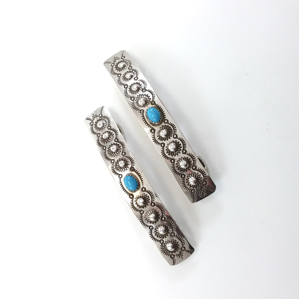 Jannie Blackgoat turquoise sterlking silver hair clips.