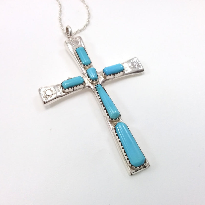 Marilyn Lule turquoise sterling silver cross pendant.