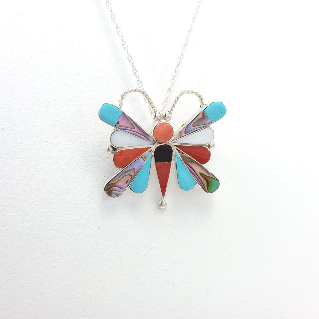 Kelly Frankie Zuni multi stone sterling silver butterfly pin/pendant.