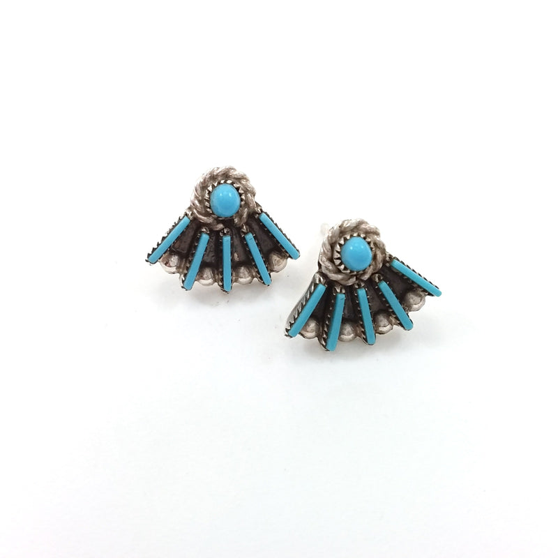 Zuni Darren Kaamasee turquoise needle point sterling silver earrings.