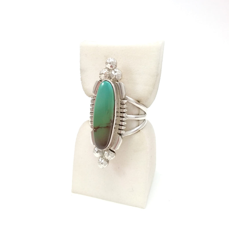 Marie Bahe Navajo green turquoise sterling silver ring, Native American Indian Navajo Jewelry 