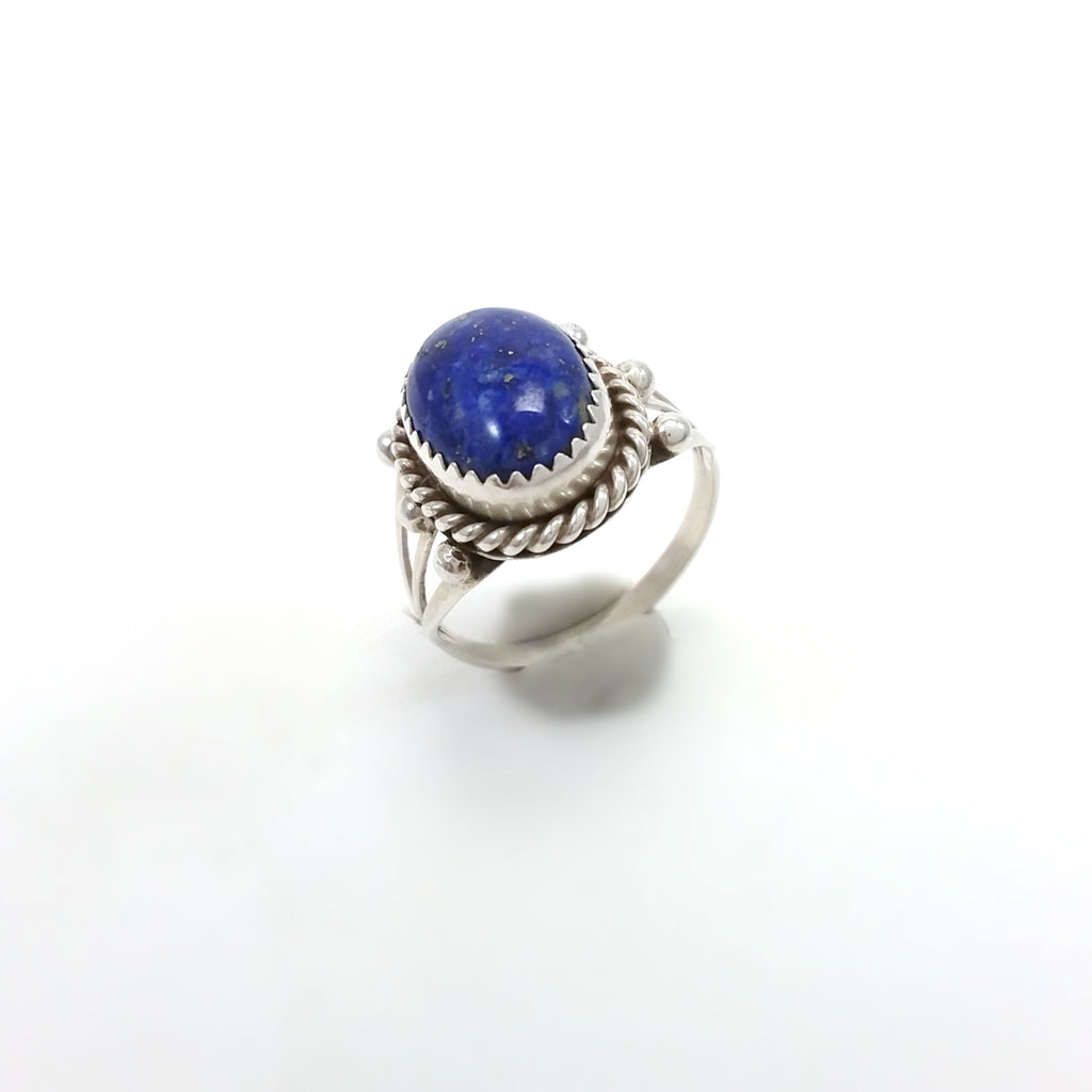 Navajo lapis sterling silver ring. Native American Indian Jewelry, Small Lapis