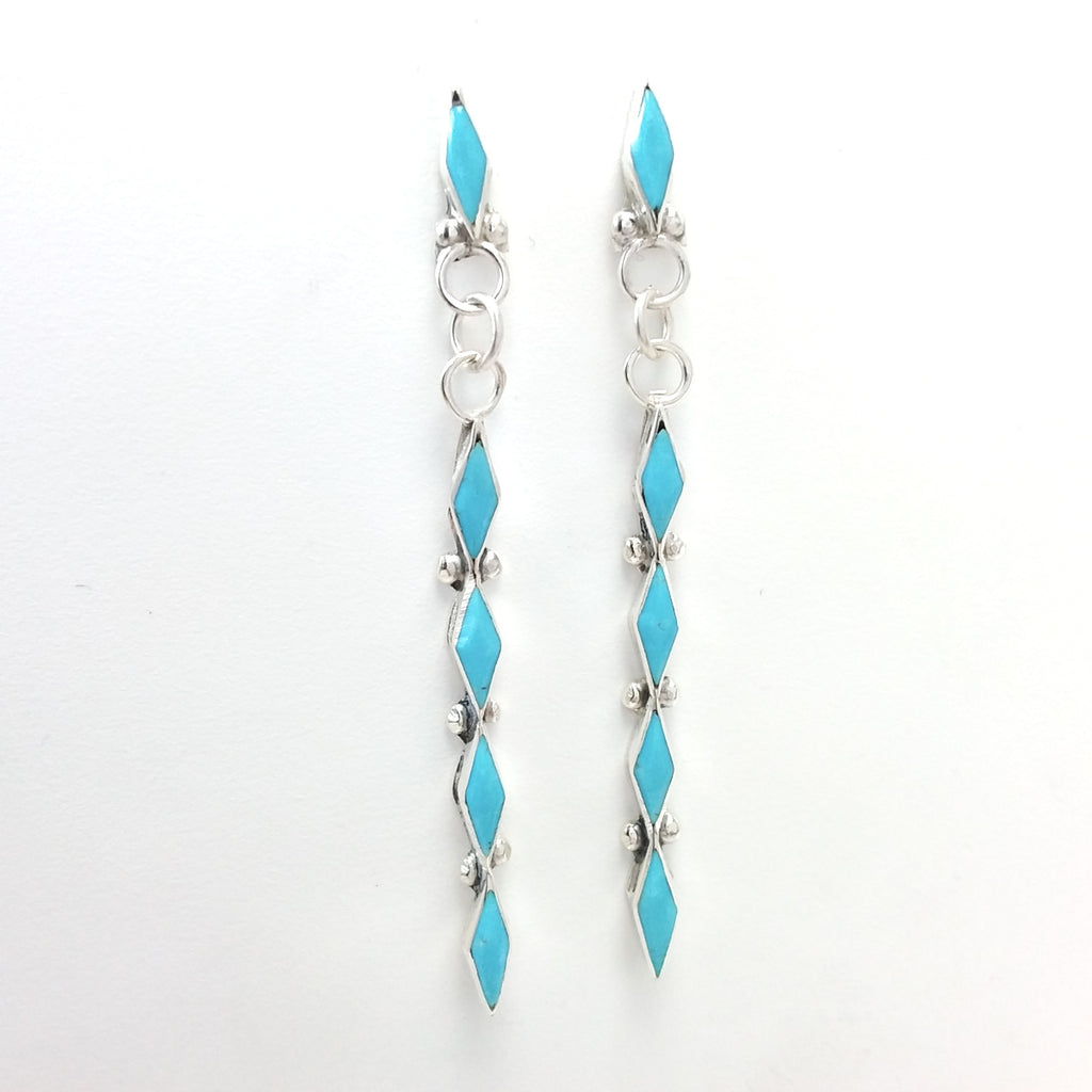 Zuni Claudia Wallace turquoise sterling silver inlay earrings.