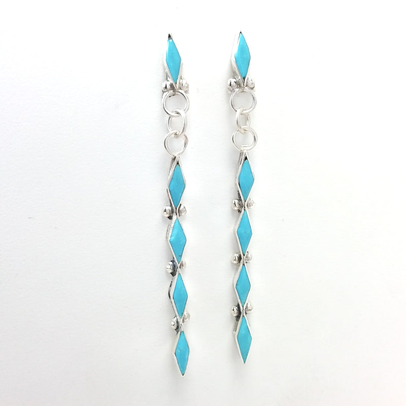 Zuni Claudia Wallace turquoise sterling silver inlay earrings.