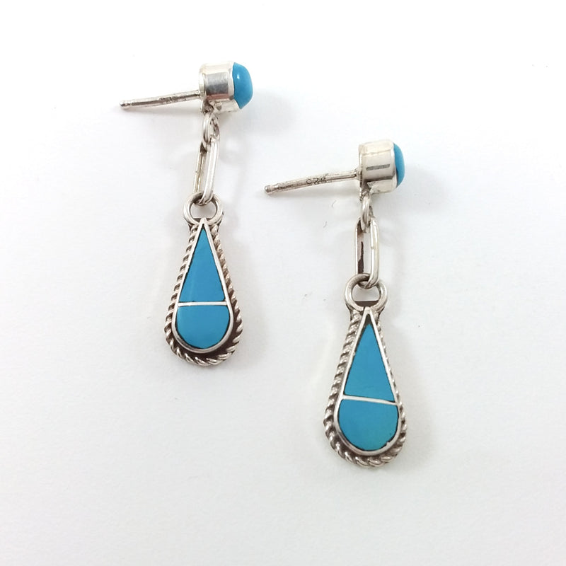 Zuni Velda Nastacio turquoise sterling silver inlay earrings.
