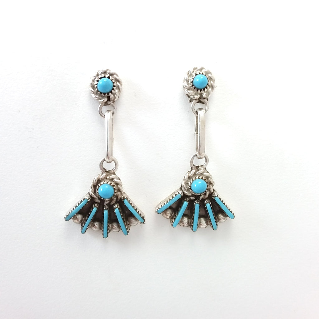 Zuni turquoise sterling silver needle point earrings.