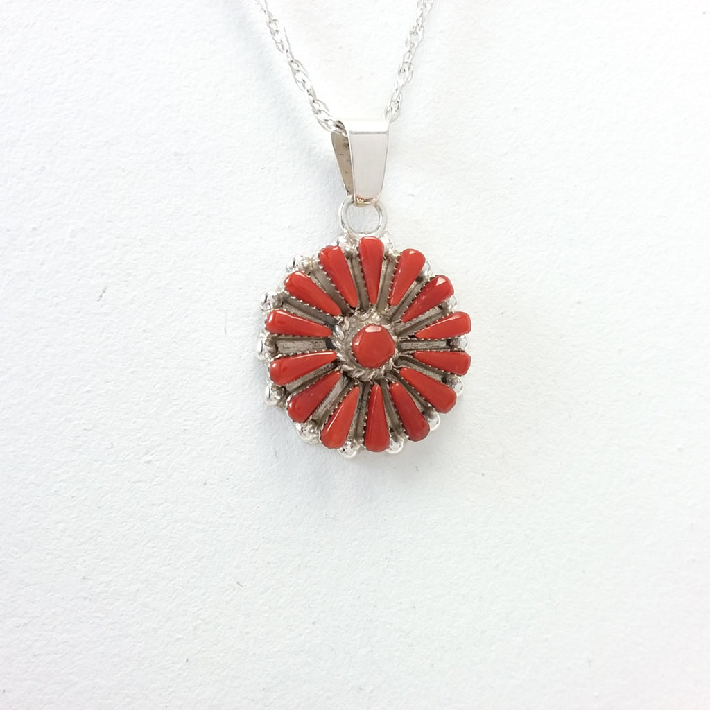 Vera Halusena coral sterling silver needle point pendant. 