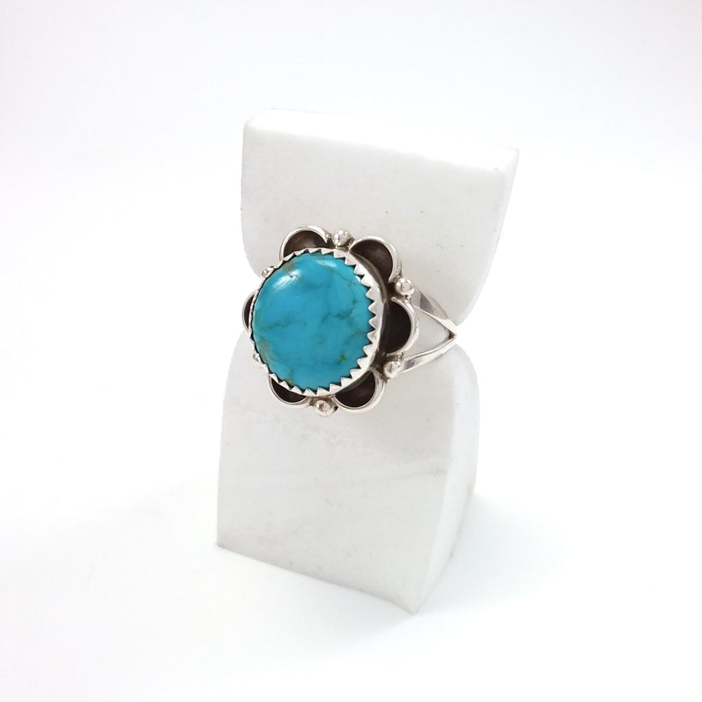 Flower Turquoise Sterling Silver Ring, Navajo Jewelry, Native American Indian Jewelry, Small Turquoise Ring