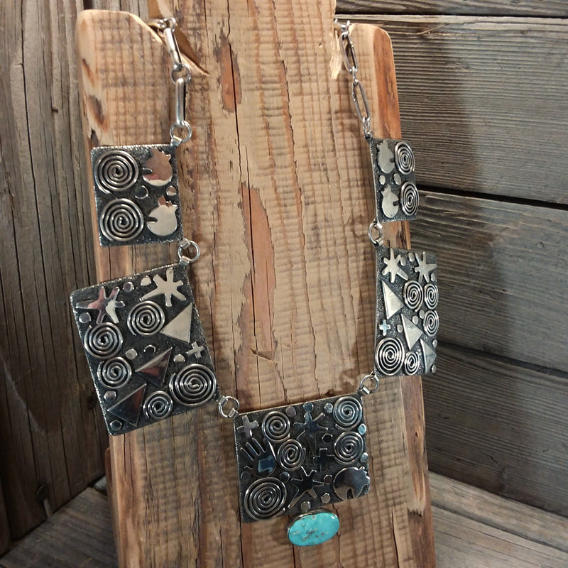 Silver/Turquoise Necklace and Earring Set By Alex Sanchez