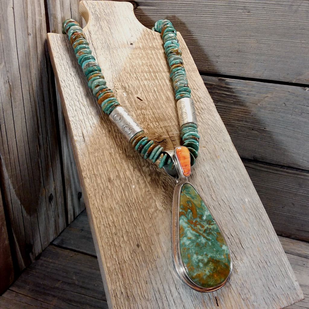 Daniel Coriz Navajo Bead Jewelry, Spiny Oyster Pendant Native American Set