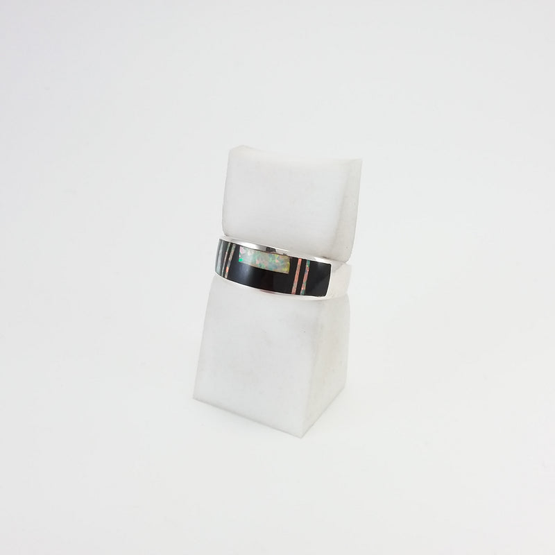 Navajo opal and jet sterling silver inlay ring.