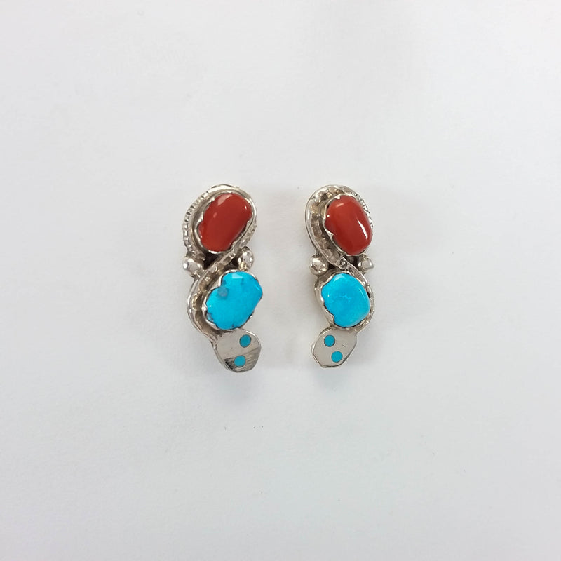 Effie Calabaza turquoise and coral sterling silver earrings.