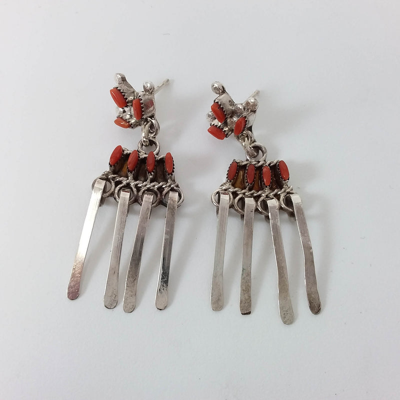 Zuni coral sterling silver needle point earrings.