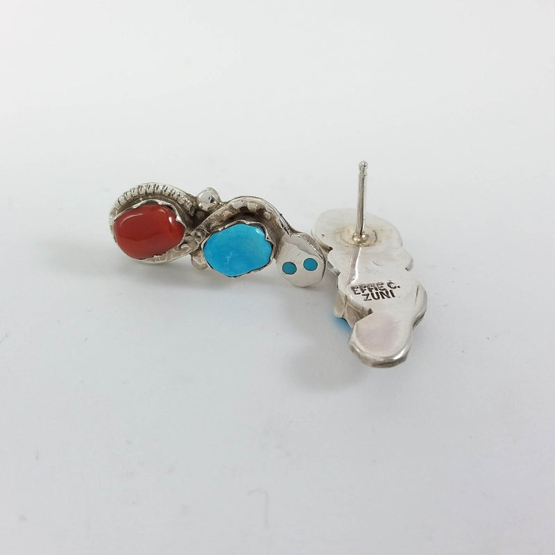 Effie Calabaza turquoise and coral sterling silver earrings.