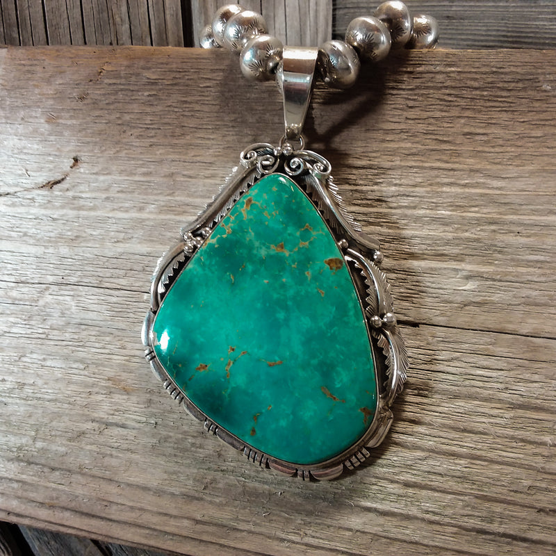 Native American Thomas Francisco Large, Huge Turquoise Sterling Handcrafted, Navajo Pendant