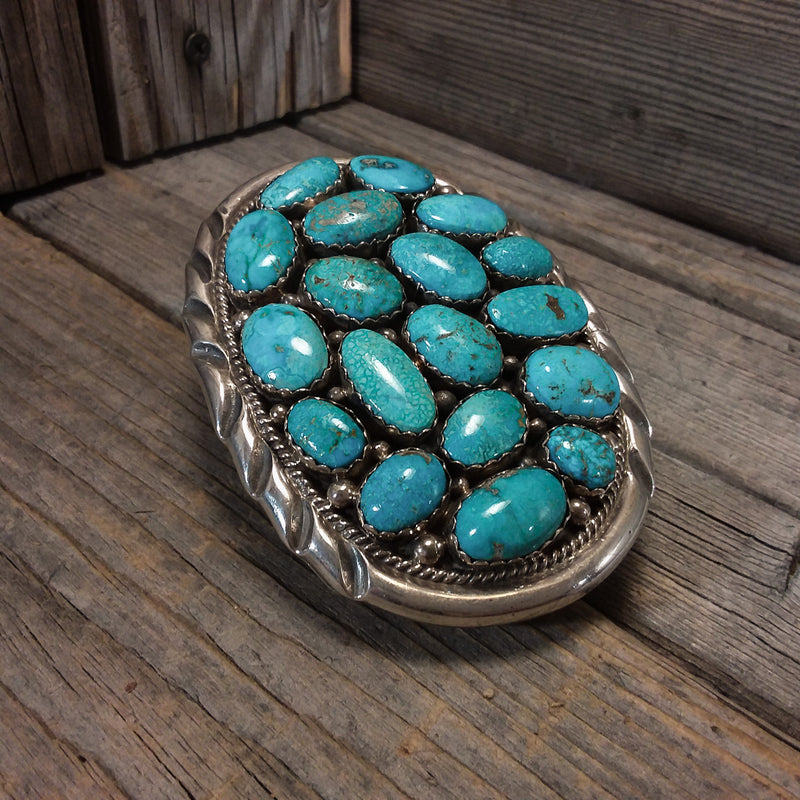 Julia & H. Etsitty Navajo turquoise sterling silver belt buckle, Fox Turquoise, Cowboy Belt, Native American Handcrafted Jewelry