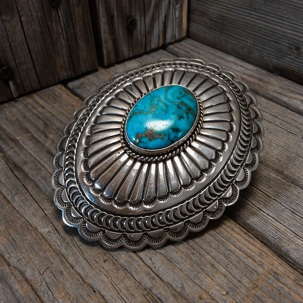 A.J. Platero Navajo turquoise sterling silver belt buckle, Cowboys Belt Buckle, Chunky Belt Buckle
