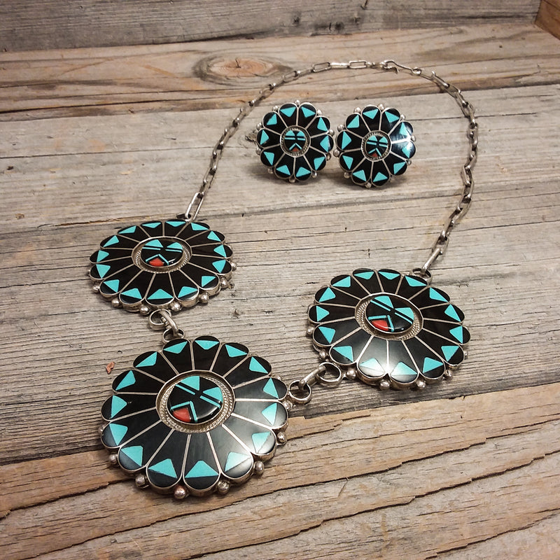 Inlay Necklace and Earring Set By Beny S. Tzuni