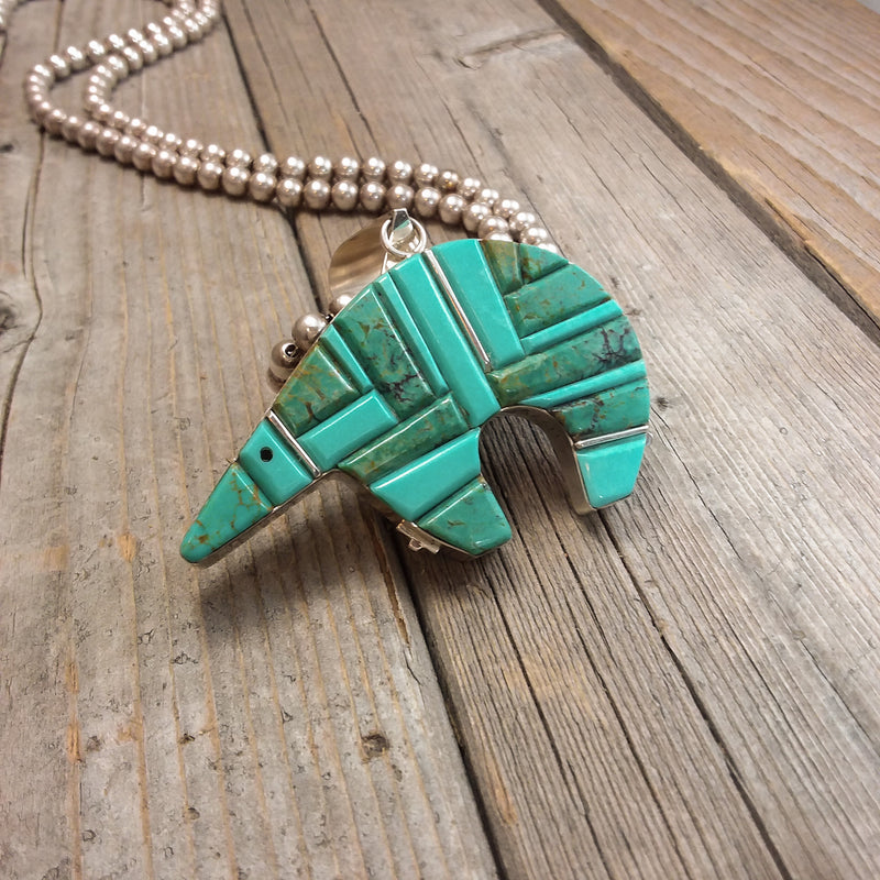 Two-Sided Inlay Bear Pendant by Edison Yazzie