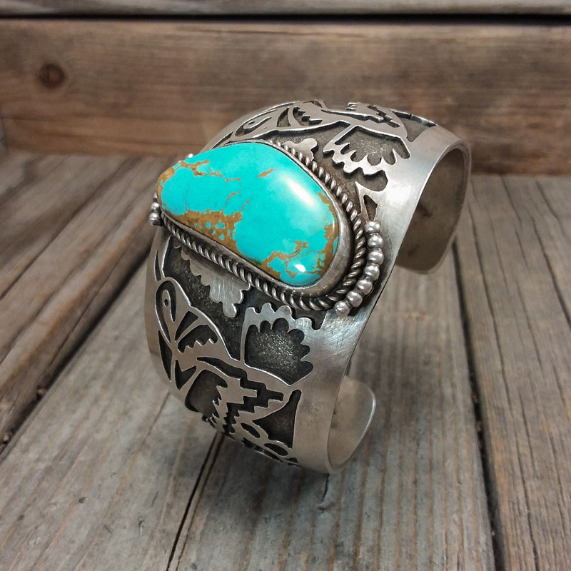 Turquoise Bracelet With Hummingbird Silverwork by Aliaha Barney