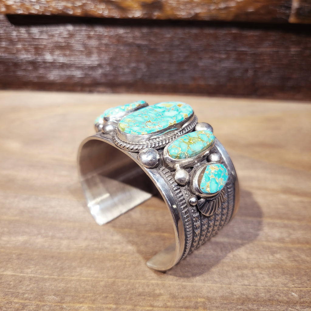 Kingman Turquoise & Sterling Silver Cuff Bracelet | Native American Indian | Guy Hoskie