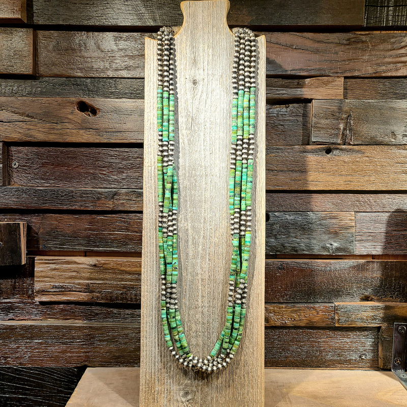 Green Turquoise & Sterling Bead Necklace