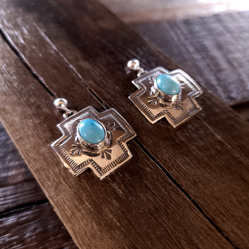 Turquoise | Sterling Silver - Navajo | Native American Indian - Cross Earrings