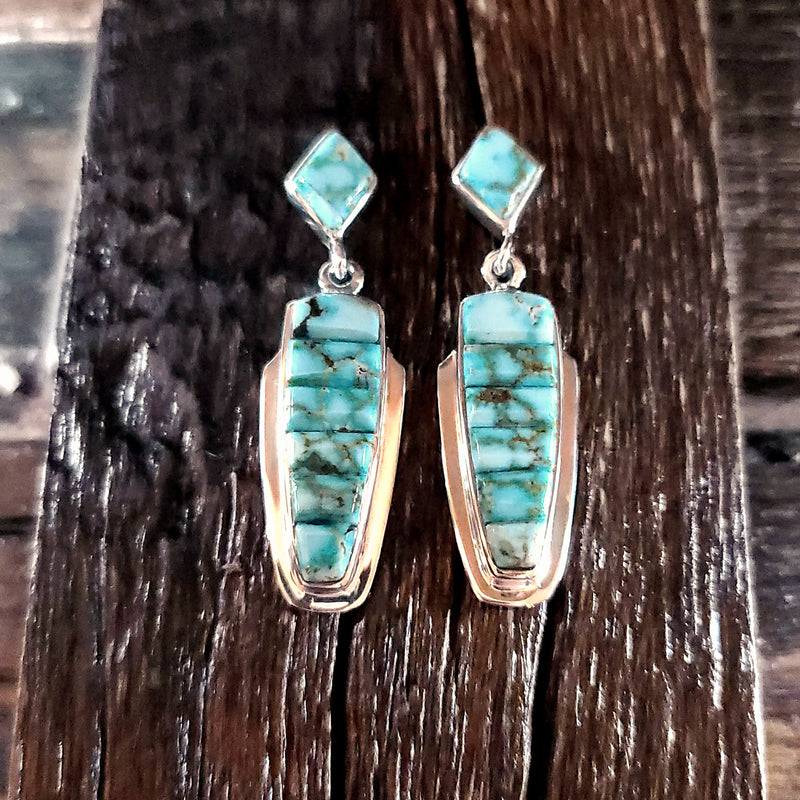 Kingman Turquoise | Sterling Silver - Navajo | Julius Burbank | Native American Indian - Earrings