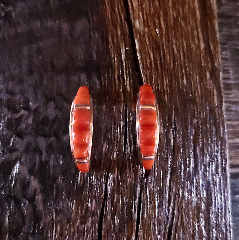 Sterling Silver | Coral - Navajo | Native American Indian - Earrings