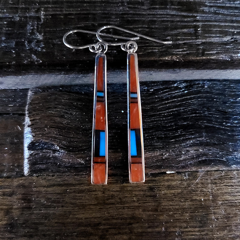 Coral | Turquoise | Sterling Silver - Native American Indian | Navajo - Earrings