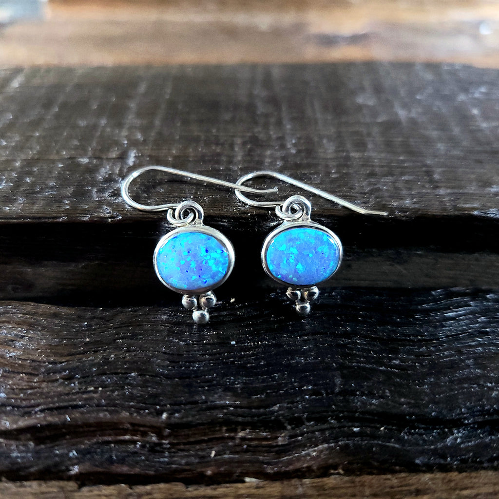 Blue Opal | Sterling Silver - Navajo | Native American Indian - Earrings