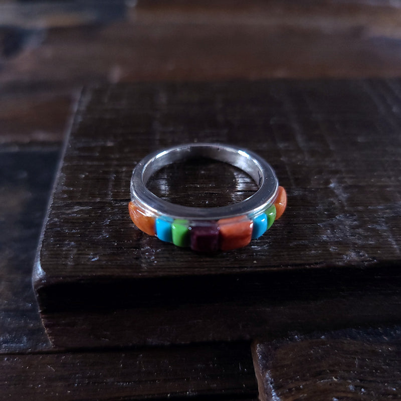 Multi Stone | Inlay | Sterling Silver - Native American Indian | Navajo - Ring