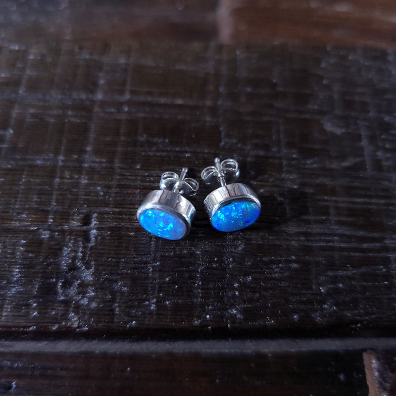 Blue Opal | Sterling Silver - Navajo | Native American Indian - Earrings