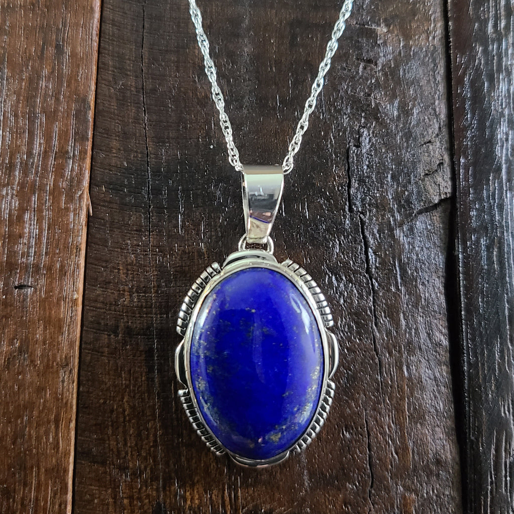 Lapis | Sterling Silver | Pendant - Native American Indian | Navajo - Larry Yazzie