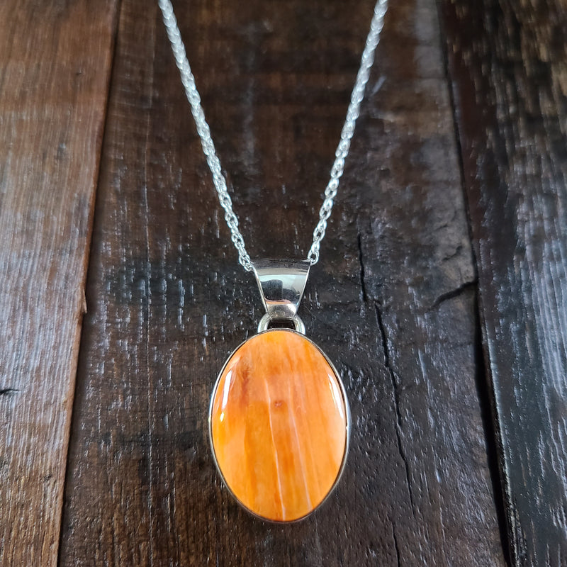 Orange Spiny Oyster Shell | Sterling Silver | Pendant - Native American Indian | Navajo