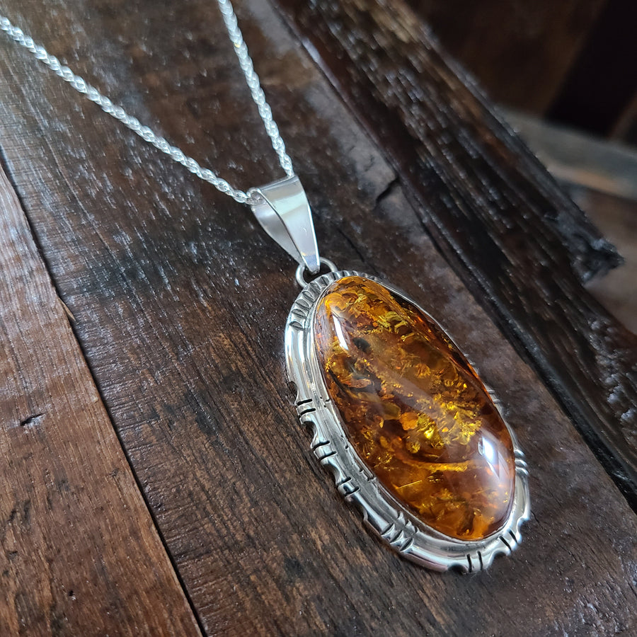 Geniune Baltic Amber Pendant - unique honey amber stone