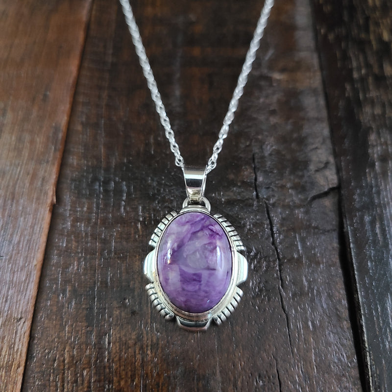 Charoite  | Sterling Silver | Pendant - Native American Indian | Navajo - Larry Yazzie