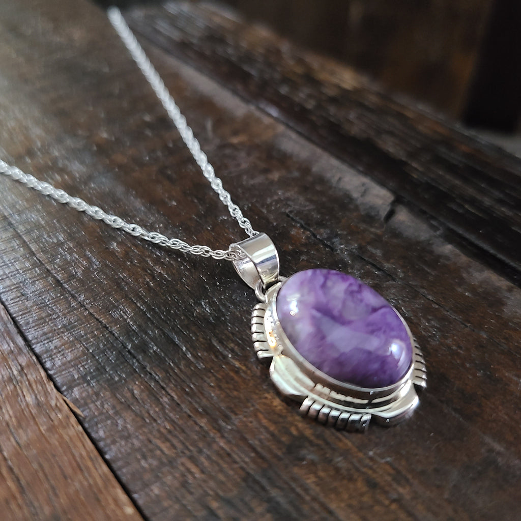Charoite | Sterling Silver | Pendant - Native American Indian | Navajo - Larry Yazzie