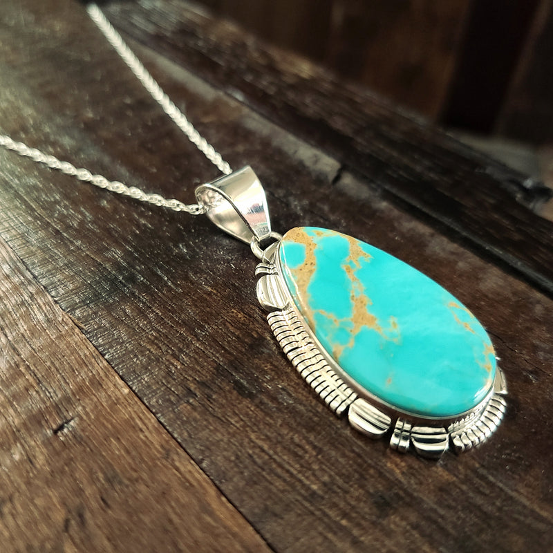 Turquoise | Sterling Silver | Pendant - Native American Indian | Navajo - Larry Yazzie
