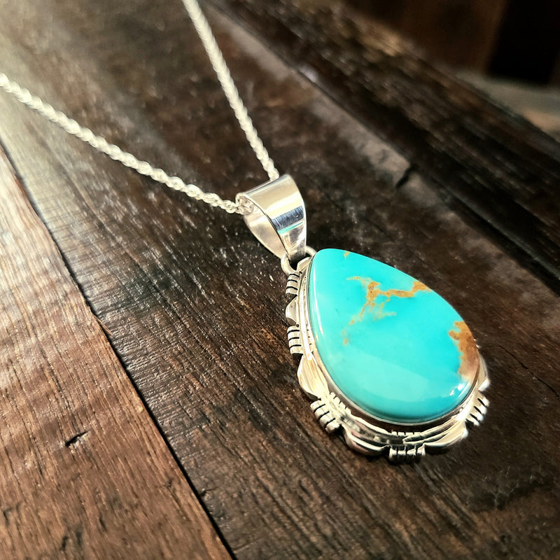 Turquoise | Sterling Silver | Pendant - Native American Indian | Navajo - Larry Yazzie