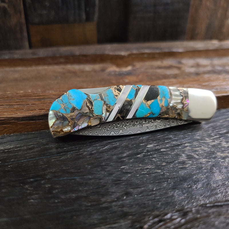 Specialty Turquoise Composite Damascus Knife