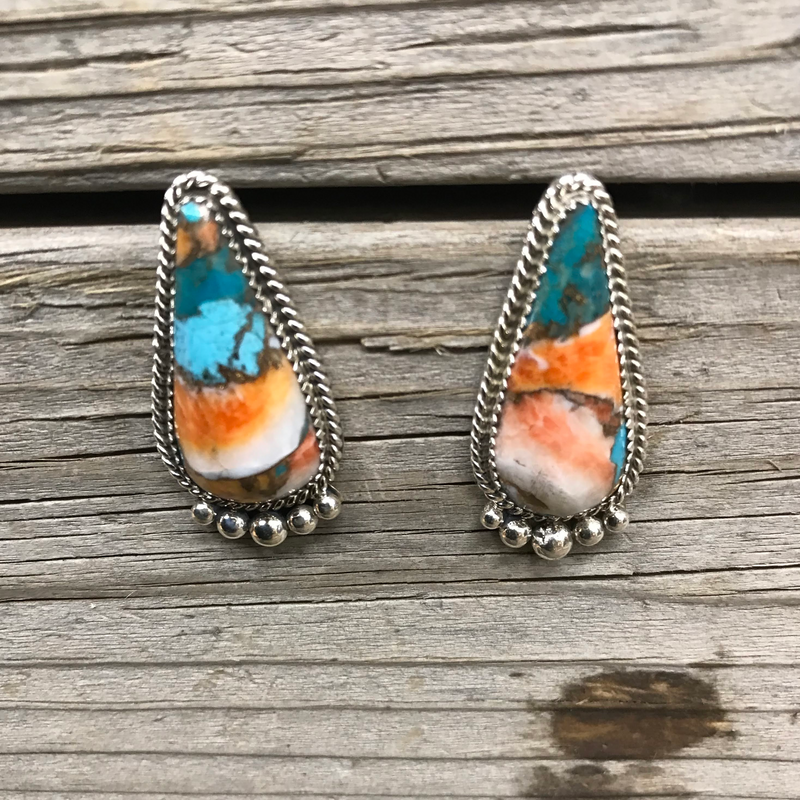 Turquoise and Spiny Oyster Earrings