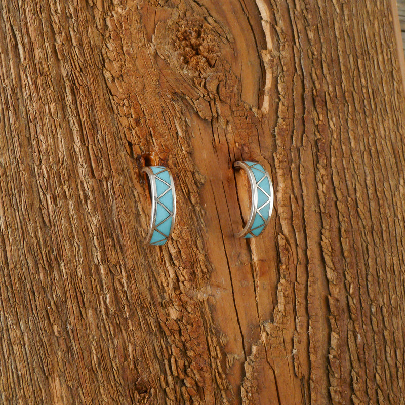 Claudine Haloo Turquoise Inlay Hoop Earrings