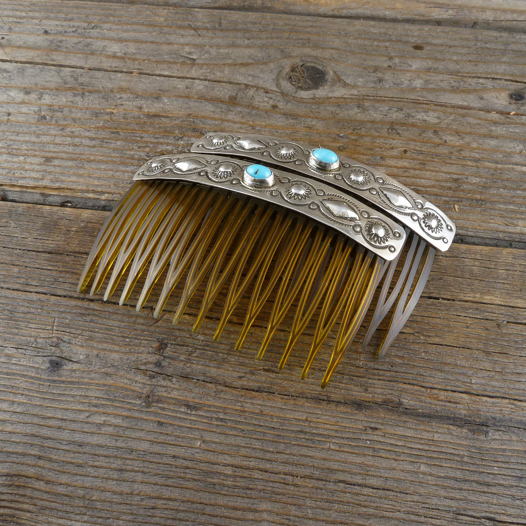 Jennie Blackgoat Turquoise Silver Stamp Hair Combs
