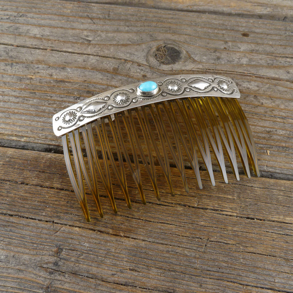 Jennie Blackgoat Turquoise Silver Stamp Hair Combs