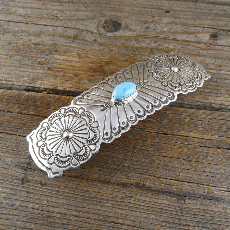 Arnold Blackgoat Turquoise Silver Stamp Hair Clip
